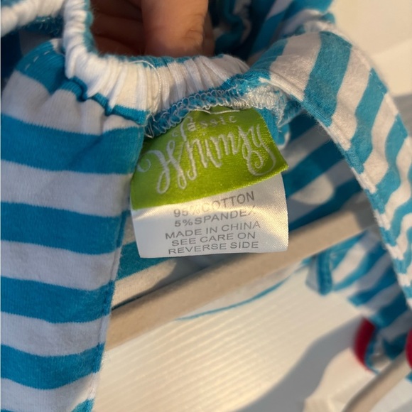 Classic Whimsy Girls Cotton Crab Striped Overall Size 24m - Picture 3 of 4